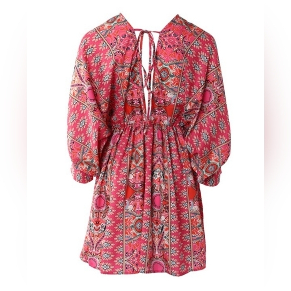 💐NEW!  V-Neck Tribal Print Ruched Swing Dress - Picture 5 of 12